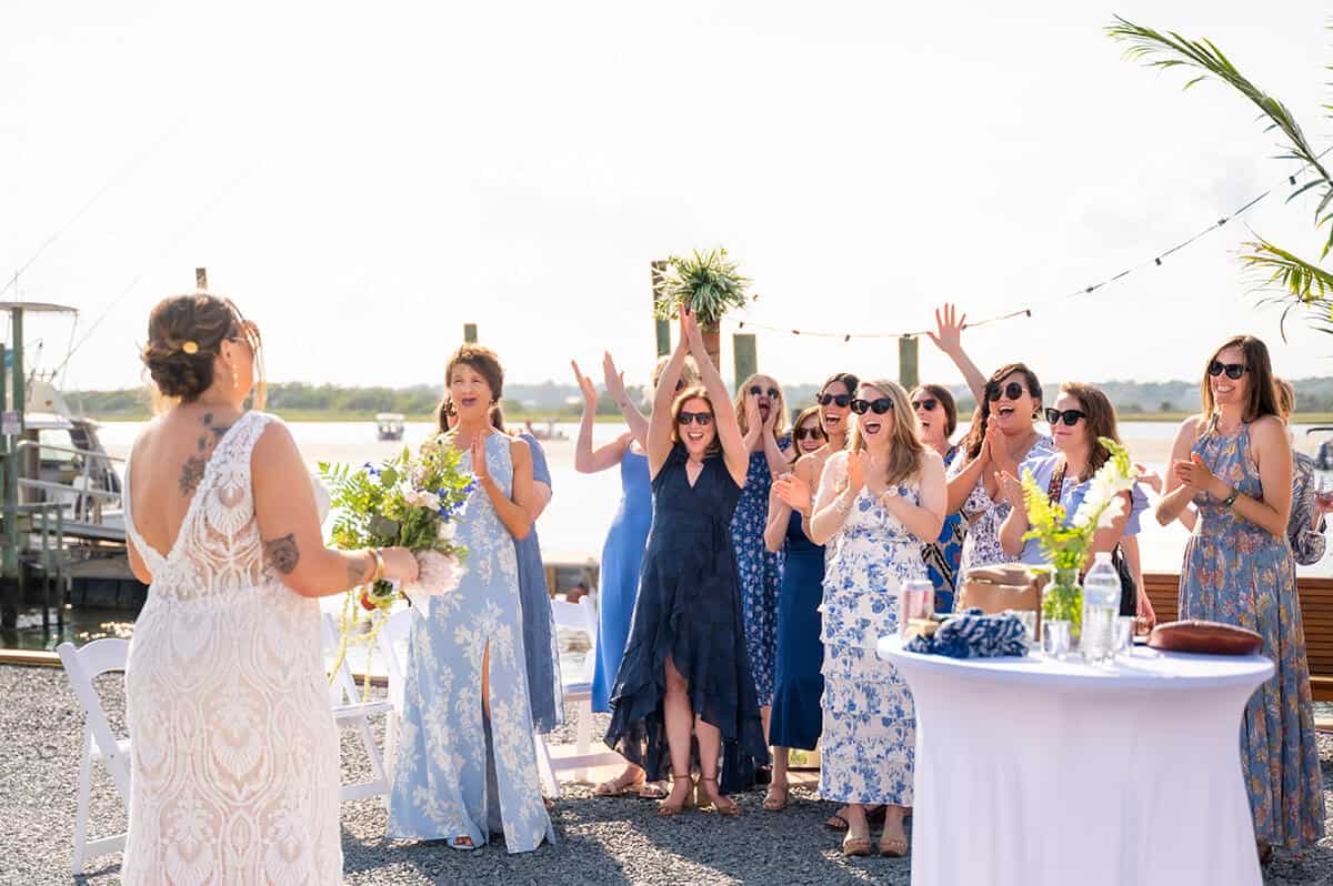 bouquet toss Topsail Island North Carolina private event design by Local Revival