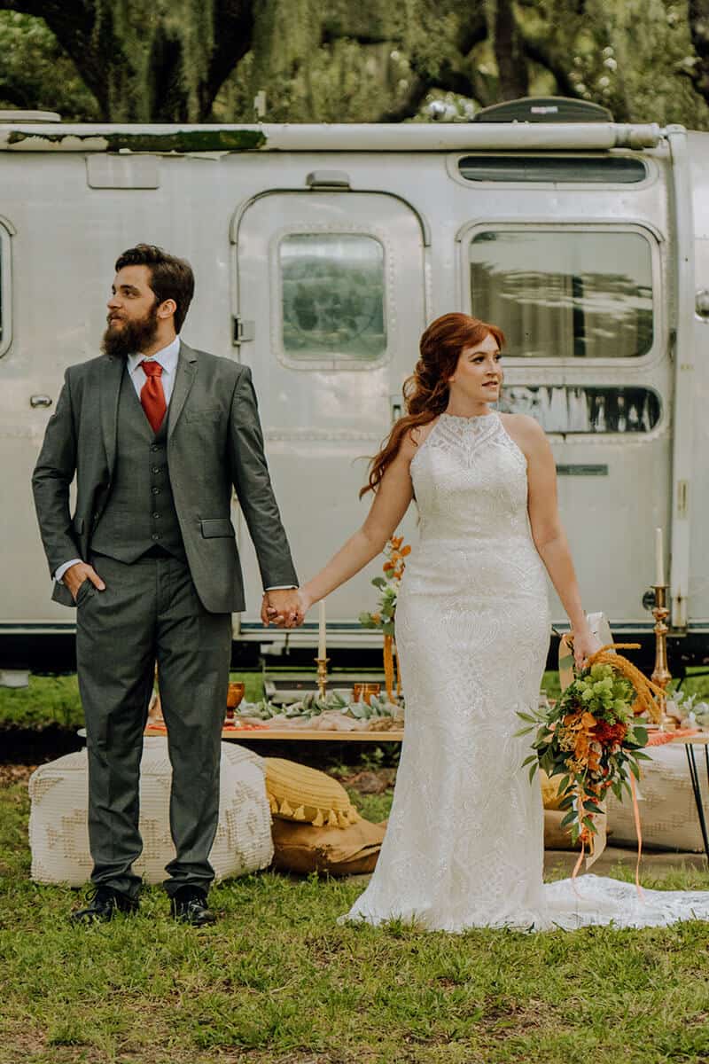 wedding couple 70s styled shoot collaboration Tampa wedding planner Local Revival and LD Creative Co.